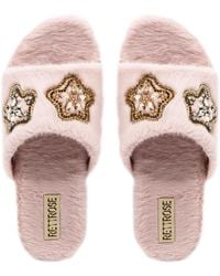 Rettrose - Pale Nude Bailey Luxury Plush Diamanté Embellished Handmade Slipper - Lyst