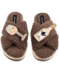 Laines London - Neutrals Laines Neutral Boucle Slippers With Angelic Rose Wine Brooches - Lyst