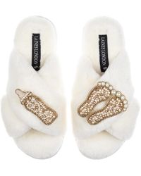 Laines London - Neutrals Classic Laines Slippers With New Baby Brooches - Lyst