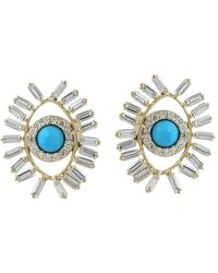 Artisan - 18k Yellow Gold In Turquoise & Baguette Diamond Evil Eye Stud Earrings Fine Jewelry - Lyst
