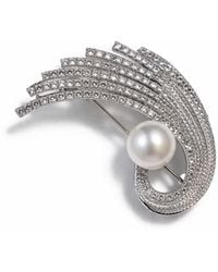Nuvv Collection - Neutrals Crystal Arc Pearl Brooch - Lyst