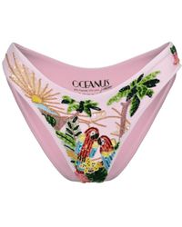 Oceanus - Charli Embellished Premium Tropical Bikini Bottom - Lyst