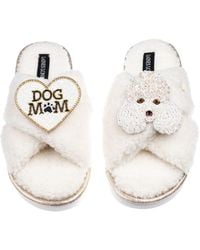 Laines London - Neutrals Laines Neutral Boucle Slippers With Pearl The Poodle & Dog Mum Mom Brooches - Lyst