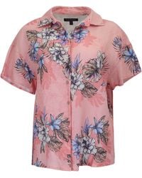 lords of harlech - Lara Exotic Floral Coral Linen Printed Shirt - Lyst