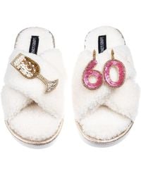 Laines London - Neutrals Laines Neutral Boucle Slippers With 60Th Birthday & Champers Brooches - Lyst