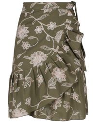 Conquista - Olive Embroidered Floral Wrap Ruffle Skirt - Lyst