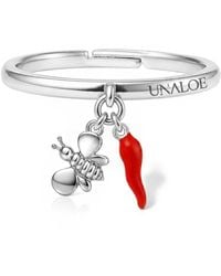 Unaloe - Adjustable Sterling Bee And Italian Horn Charm Ring - Lyst