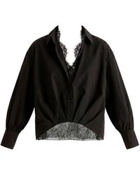 Paisie - Two-Piece Pleated Waist Shirt Set With Lace Cami Underlay - Lyst