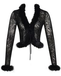 Miss Circle New York - Hali Animal Print Burnout Velvet Fur Trim Top - Lyst