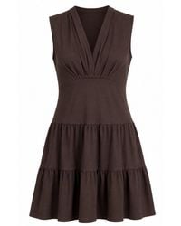 Conquista - Chocolate Tiered V-Neck Fit & Flare Dress - Lyst