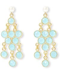 Pearls of the Orient Online - Clara Cultured Freshwater Pearl Earrings & Aqua Chalcedony Chandelier Earrings - Lyst