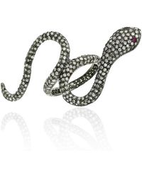 Artisan Natural Pave Diamond Gemstone 925 Silver Ruby Snake Ring Jewellery - Metallic