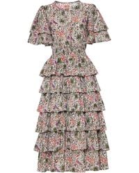Carolina Benoit - Palm Springs Clinched Waist Dress Aqua Print - Lyst