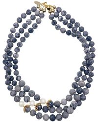 Farra - Classic Multi-Layers Agate With Pearls Statement Necklace - Lyst
