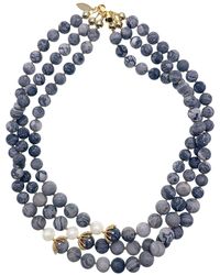 Farra - Classic Multi-layers Gray Agate With White Pearls Statement Necklace - Lyst