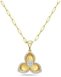 Artisan - Yellow Gold Three Leaf Flower Diamond Necklace Handmade Jewelry - Lyst
