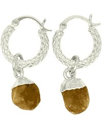 Harfi - Raw Citrine November Birthstone Huggie Hoops Sterling Gemstone Earrings - Lyst