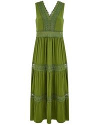 Yumi' - Lace Trim Cotton Midi Sun Dress - Lyst