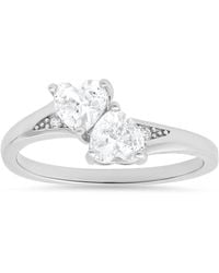 Kylie Harper - Sterling Double Heart Diamond Cz Ring - Lyst