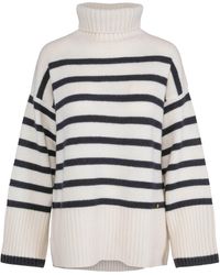 tirillm - Naomi Chunky Pure Cashmere Pullover With Turtle Neck And Stripes, Off White With Black Stripes - Lyst