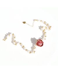 I'MMANY LONDON - Real Flower Bella Rosa Braided Freshwater Pearl Choker Necklace With Pink Rose - Lyst