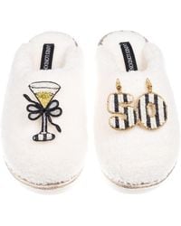 Laines London - Teddy Closed Toe Slippers With Stripe 50Th Birthday & Champagne Glass Brooches - Lyst