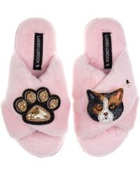 Laines London - Classic Laines Slippers With Paw & Calico British Shorthair Cat Brooches - Lyst