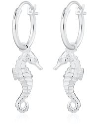 Lily Charmed - Sterling Seahorse Charm Hoop Earrings - Lyst