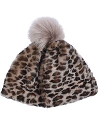 Owen Barry - Sheepskin Pull On Beanie Pom Pom Leopard Joni - Lyst
