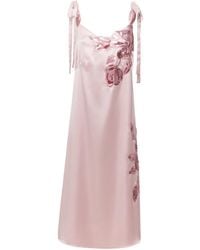 Georgette - Blush Satin Slip Midi Dress With Floral Appliqué - Lyst