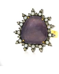 Artisan - Natural Pearl Sapphire Pave Diamond 18k Gold Ring 925 Sterling Silver Jewelry - Lyst