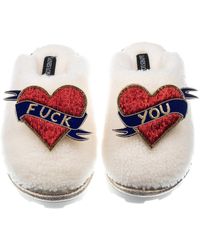 Laines London - Teddy Closed Toe Slippers With Fuck You Brooches - Lyst