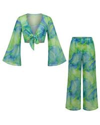 LOVEIST STORE - Estera Chiffon Wide-Leg Trousers & Tie-Front Blouse Co-Ord Set - Lyst