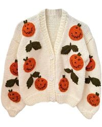 Ana Chic - Neutrals Pumpkin Motif Handmade Knitted Cardigan - Lyst
