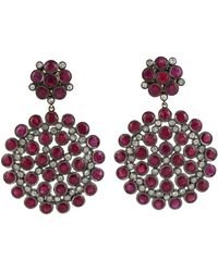 Artisan - Bezel Set Ruby With Diamond Vintage Round Dangle Earring In 14k Gold & 925 Starling Silver - Lyst
