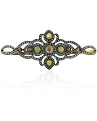 Artisan - 18k Solid Gold & Silver With Natural Ice Diamond Crown Design Palm Bracelet - Lyst