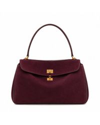 Harmain Leathers Ltd - The Sophia Suede Top-Handle Bag – Burgundy - Lyst