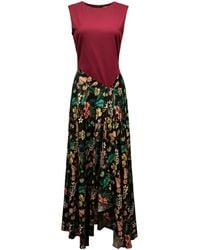 IZABELA MANDOIU - Two-Tone Burgundy Jersey Top Floral Midi Dress - Lyst