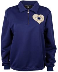 Laines London - Laines Couture Navy Quarter Zip Sweatshirt With Embellished Heart Eye - Lyst