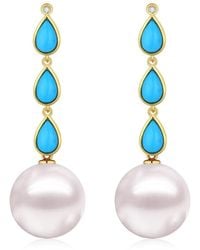 Kai Fine Jewelry - Solid Natural Turqouise, Diamond & Freshwater Pearl Venus Tears Convertible Drop Earrings - Lyst