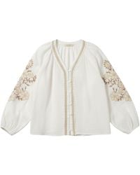 LAtelier London - Cotton Blouse With Embroidered Sleeves - Lyst
