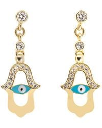 Ebru Jewelry - Enamel Evil Eye Plated Hamsa Earrings - Lyst