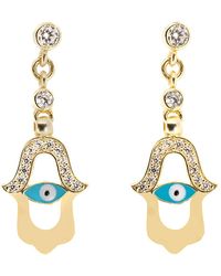 Ebru Jewelry - Turquoise Enamel Evil Eye Gold Plated Hamsa Earrings - Lyst