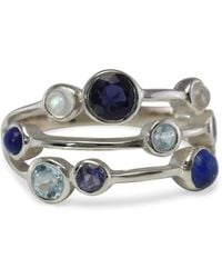 Isla Silver - Multi-Banded Iolite, Topaz, Moonstone & Lapis Statement Ring - Lyst