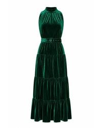 Yumi' - Velvet Halter Maxi Dress With Belt - Lyst
