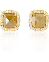 Artisan - Diamond 18k Solid Gold Square Shape Stud Earrings Jewelry - Lyst