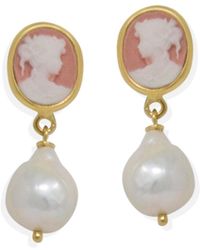 Vintouch Italy - Pink Mini Cameo & Pearls Stud Earrings - Lyst
