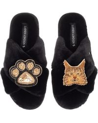 Laines London - Classic Laines Slippers With Paw & Maine Coon Cat Brooches - Lyst