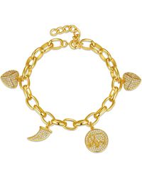 Genevive Jewelry - Rachel Glauber Plated With Cubic Zirconia Tusk, Elephant & Heart Dangle Charm Adjustable Bracelet - Lyst