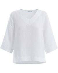 Haris Cotton - Linen Long Sleeve Blouse With V-Neckline - Lyst